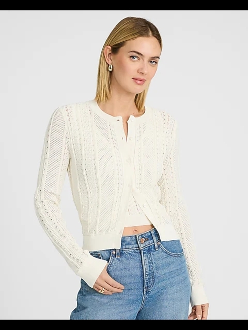 Express Pointelle Crew Neck Long Sleeve Cardigan NWOT